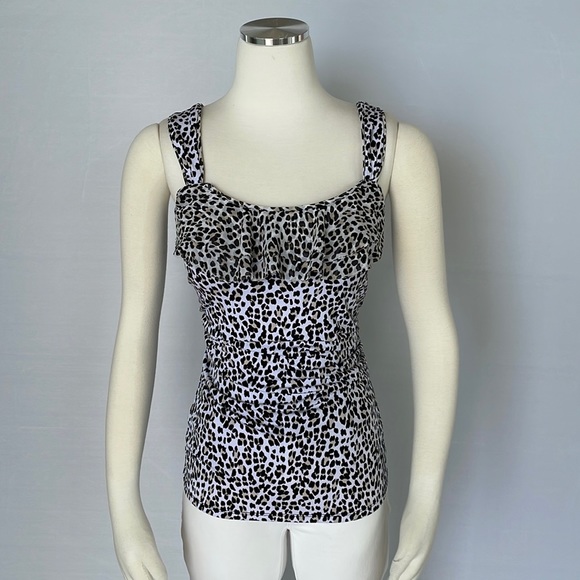 White House Black Market Tops - WHBM Leopard Ruffle Top Size Small